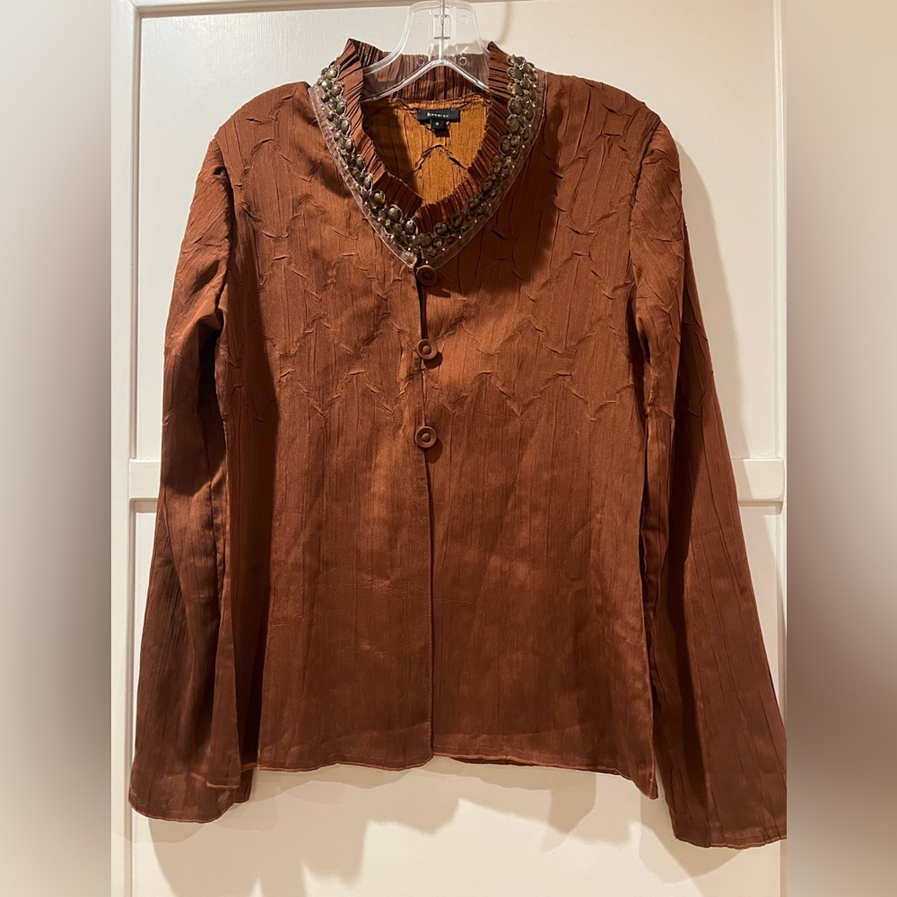 Kamarov Brown Crinkle, beaded and Sequins Jacket top S
